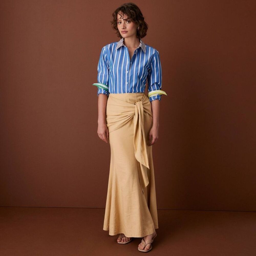 Women's Long Sleeve Poplin Button-Down Striped Shirt - Rosie Assoulin Blue XXL